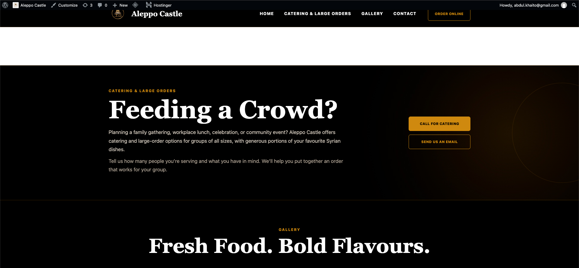 Aleppo Castle desktop catering and gallery section