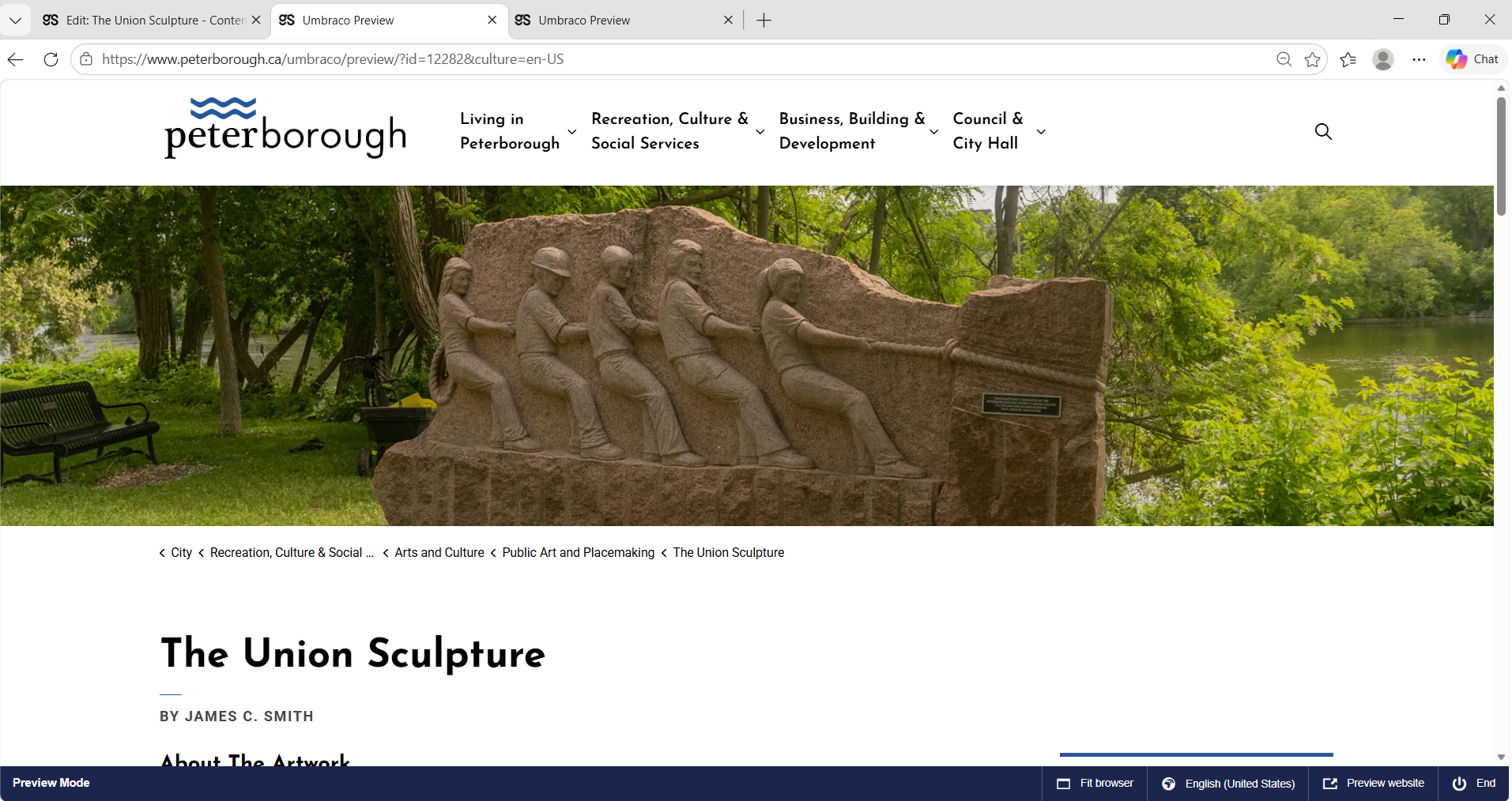 The Union Sculpture public art webpage