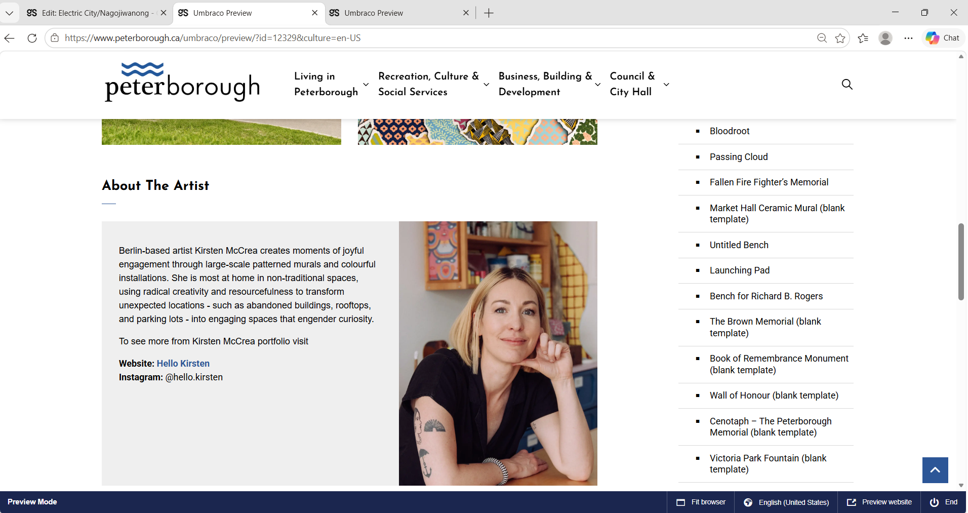 Artist information section for Electric City Nogojiwanong